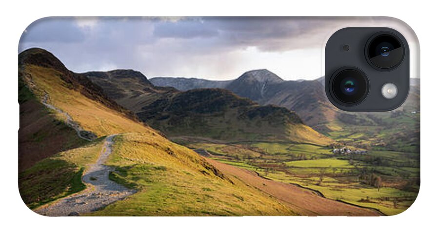 Panorama iPhone 14 Case featuring the photograph Catbells Hiking trail in the Lake District England by Sonny Ryse