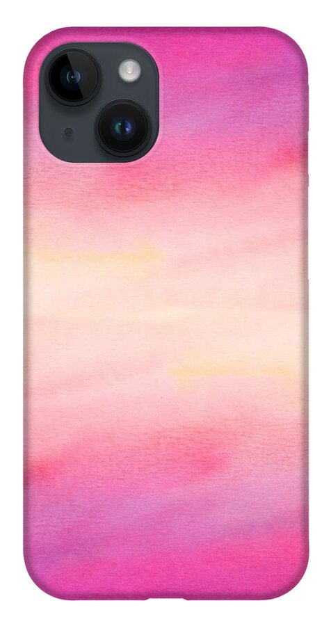 Watercolor iPhone 14 Case featuring the digital art Cavani - Artistic Colorful Abstract Pink Watercolor Painting Digital Art by Sambel Pedes