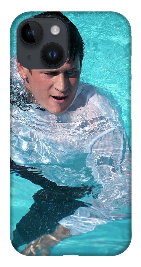 Dv8ca iPhone 14 Case featuring the photograph Caz in the pool, suited by Jim Whitley