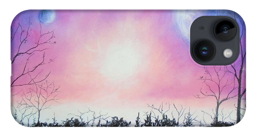 Celeste iPhone 14 Case featuring the pastel Celestial Tiddings by Jen Shearer