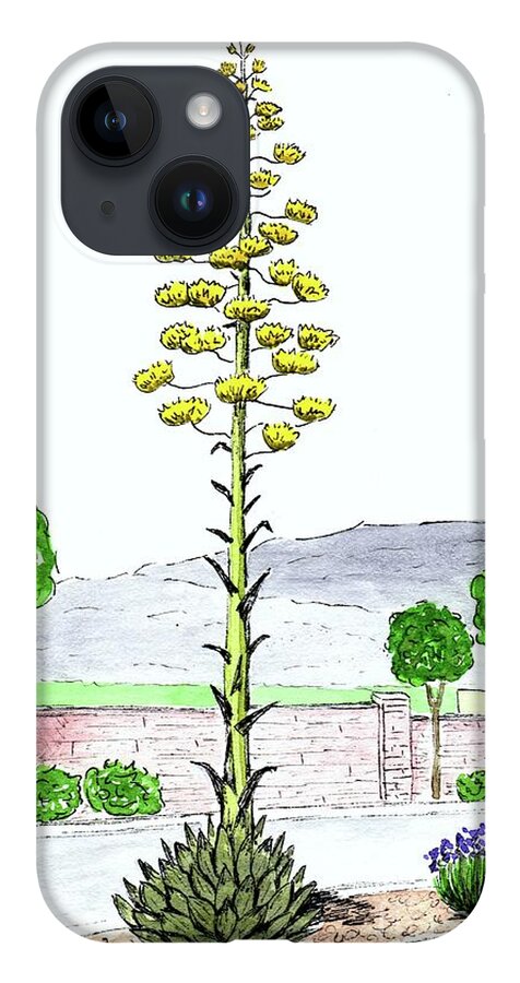 Watercolor And Ink iPhone 14 Case featuring the painting Century Plant by Donna Mibus