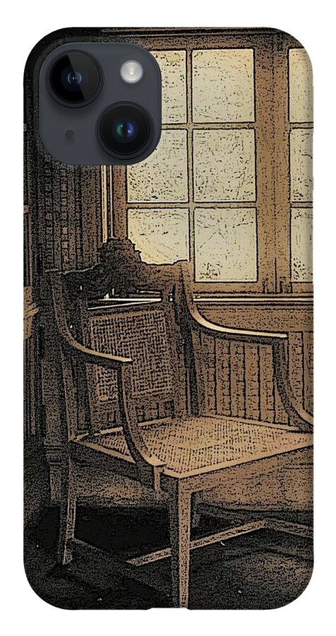 Chair Window Room B&w Sepia iPhone 14 Case featuring the photograph Chair Window2 by John Linnemeyer