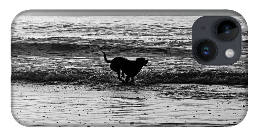 Kennebunk iPhone 14 Case featuring the photograph Charging towards the water Gooch's beach Kennebunk maine sunrise Black and White by Toby McGuire