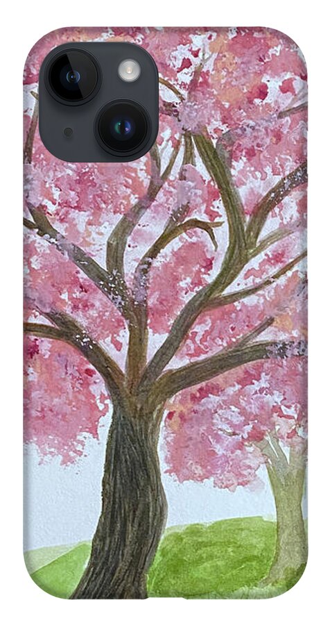 Cherry Trees iPhone 14 Case featuring the mixed media Cherry Blossoms by Lisa Neuman