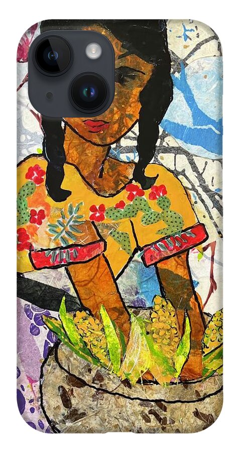 Mexican Girl iPhone 14 Case featuring the painting Chica con Maiz by Elaine Elliott