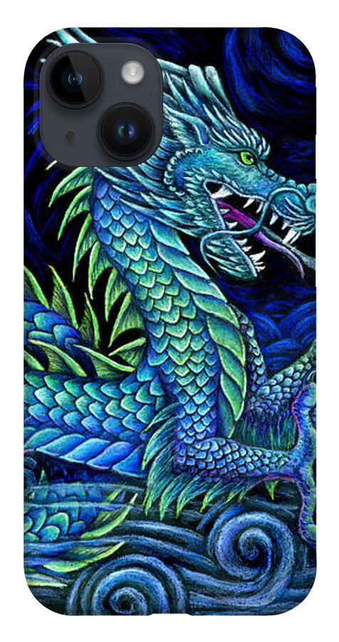 Chinese Dragon iPhone Case featuring the drawing Chinese Azure Dragon by Rebecca Wang