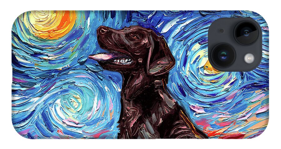 Chocolate Labrador iPhone 14 Case featuring the painting Chocolate Labrador Night by Aja Trier