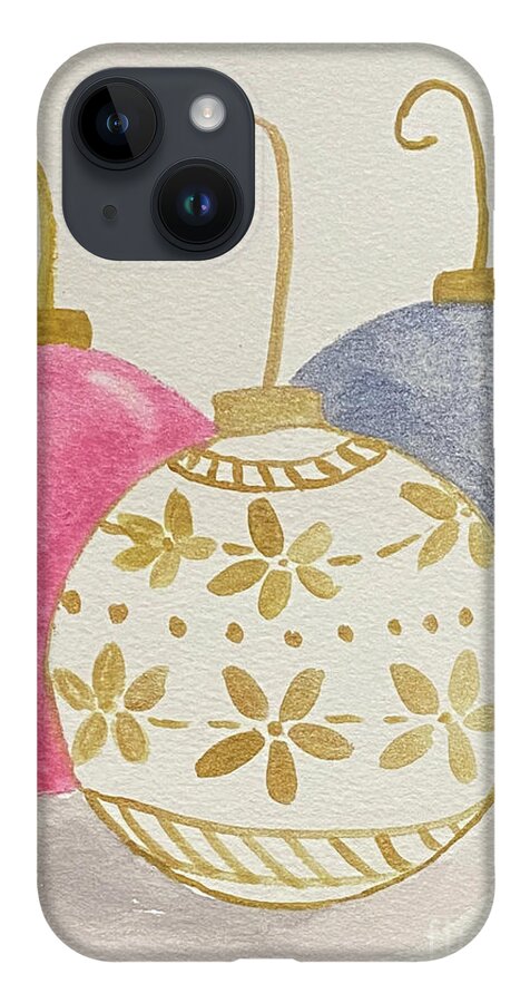 Ornaments iPhone 14 Case featuring the painting Christmas Balls by Lisa Neuman
