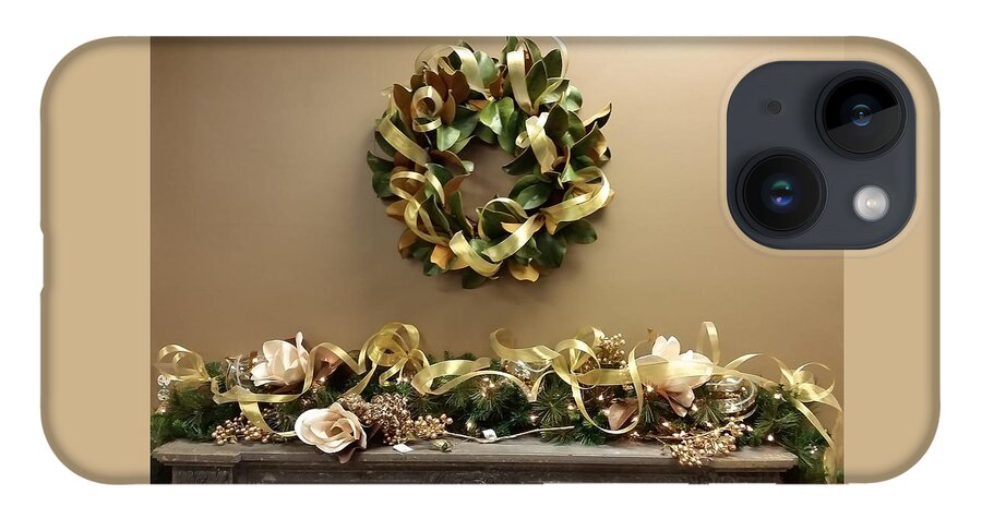 Wreath iPhone 14 Case featuring the photograph Christmas Wreath and Swag by Nancy Ayanna Wyatt