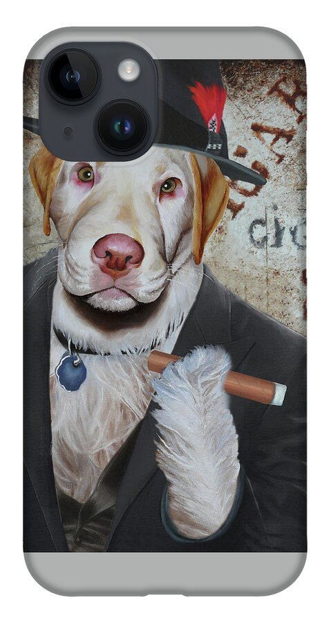 Cigar Dog iPhone 14 Case featuring the painting Cigar Dallas Dog by Vic Ritchey