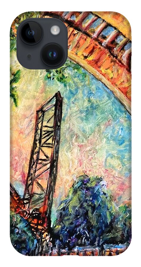 B&o Ohio Railway Bridge Cleveland Flats Lorain Ave Bridge iPhone 14 Case featuring the painting Cleveland Bridges by John Bohn