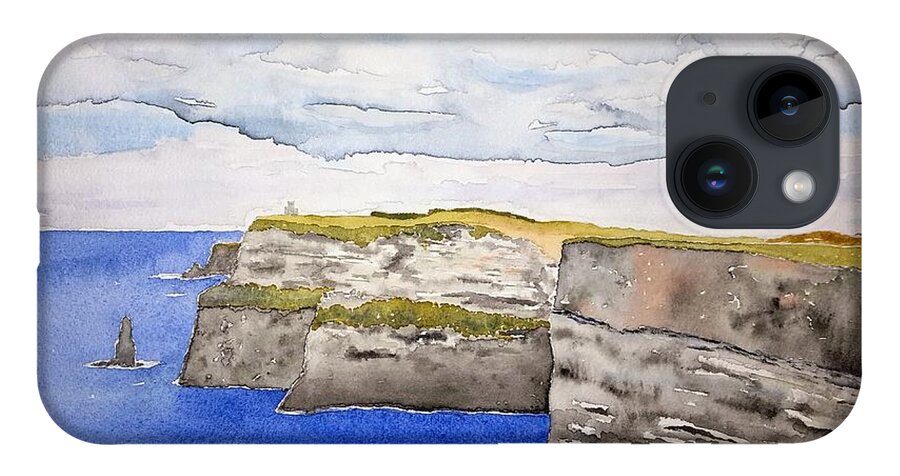 Watercolor iPhone Case featuring the painting Cliffs of Moher by John Klobucher