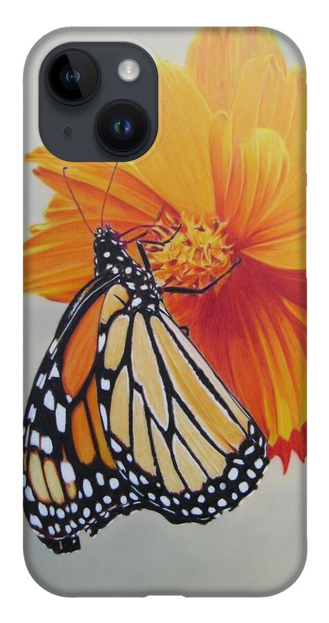 Monarch iPhone 14 Case featuring the drawing Climb Every Flower by Kelly Speros