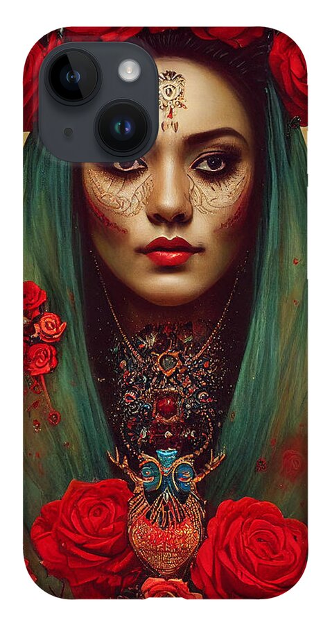 Beautiful iPhone Case featuring the painting Closeup Portrait Of Beautiful Mexican Queen Of Th 4fe6ce64 5481 4142 Ae54 E451d4f6a147 by MotionAge Designs