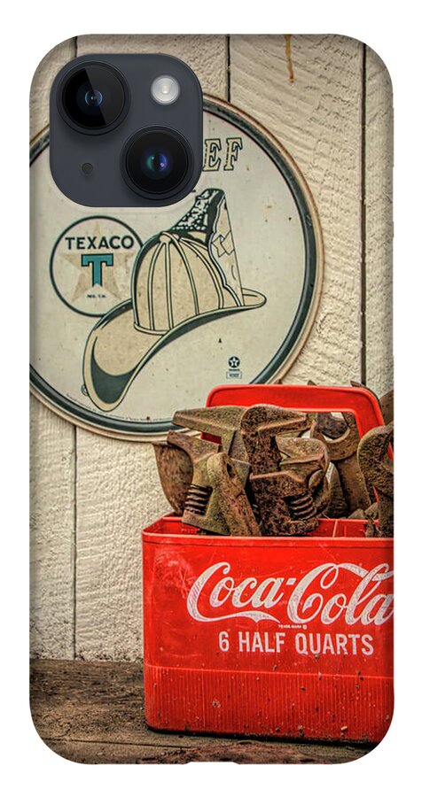 Vintage iPhone 14 Case featuring the photograph Cola Cooler of Wrenches by Kristia Adams