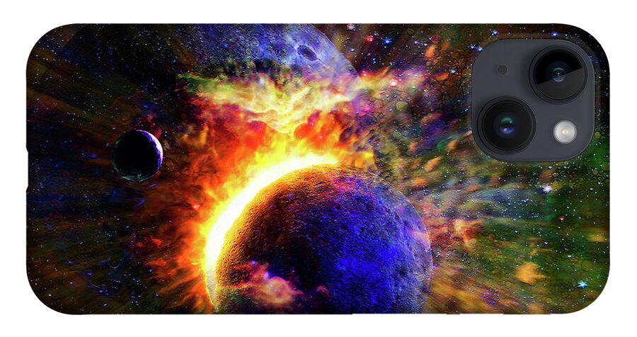 iPhone 14 Case featuring the digital art Collision of Planets in Space by Don White Artdreamer