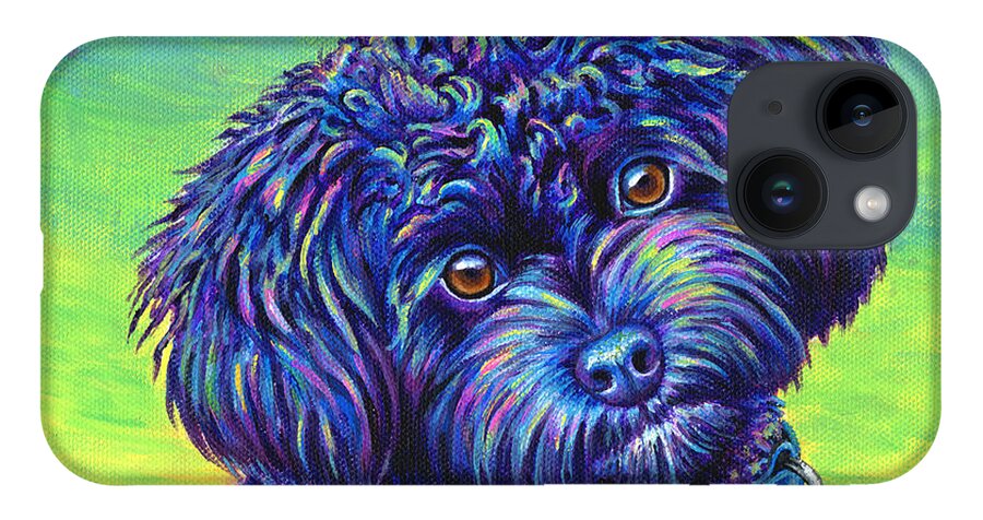 Poodle iPhone Case featuring the painting Opalescent - Black Toy Poodle by Rebecca Wang