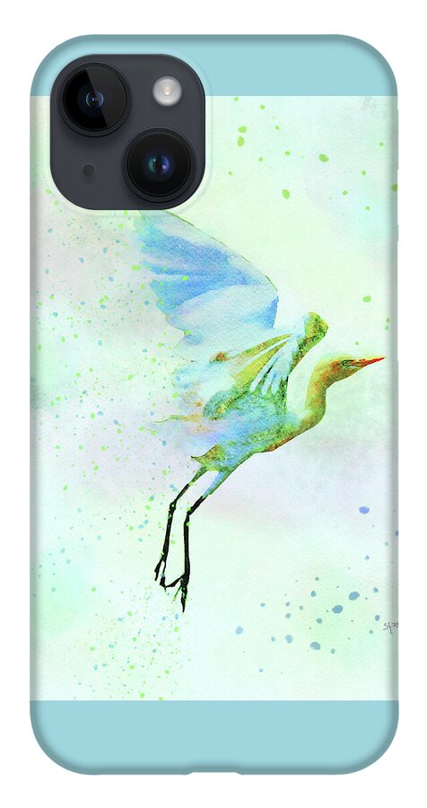 Colorful iPhone Case featuring the digital art Colorful Crane Watercolor Bird Wildlife Painting by Shelli Fitzpatrick