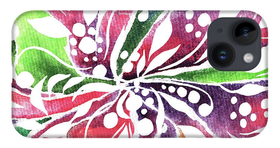 Floral Pattern iPhone 14 Case featuring the painting Colorful Floral Design With Leaves Berries Flowers Pattern V by Irina Sztukowski