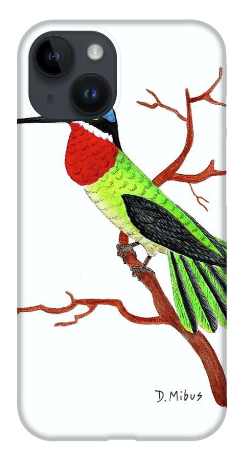 Hummingbird iPhone 14 Case featuring the painting Colorful Hummingbird Day 4 Challenge by Donna Mibus