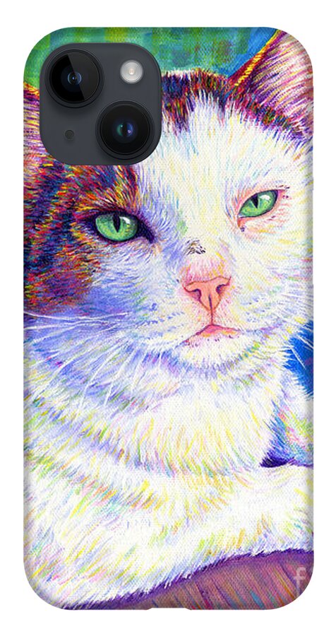 Cat iPhone Case featuring the painting Colorful Pet Portrait - MC the Cat by Rebecca Wang