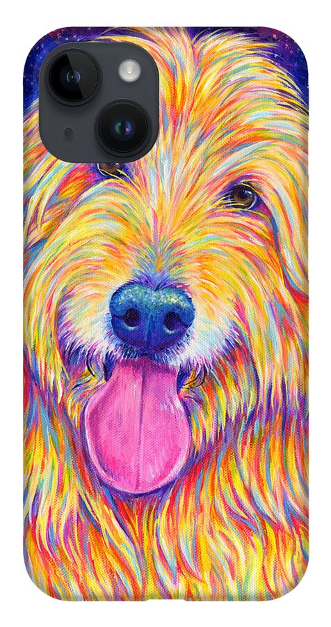 Goldendoodle iPhone Case featuring the painting Colorful Rainbow Goldendoodle by Rebecca Wang