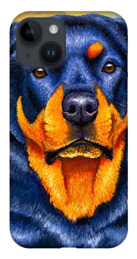 Rottweiler iPhone Case featuring the painting Colorful Rottweiler Dog by Rebecca Wang