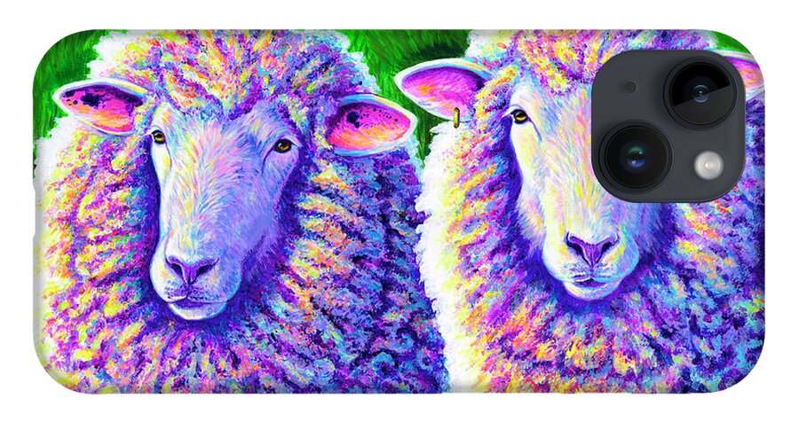 Sheep iPhone Case featuring the painting Colorful Sheep Portrait - Charlie and Curtis by Rebecca Wang