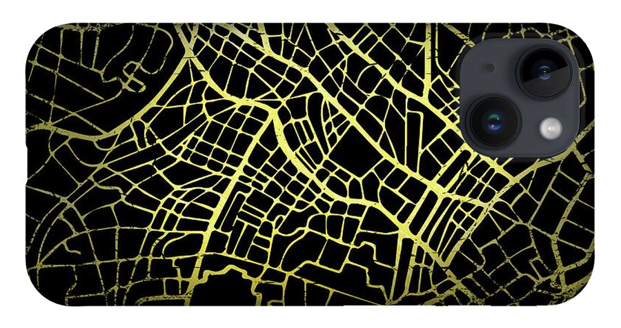 Map iPhone Case featuring the digital art Copenhagen Map in Gold and Black by Sambel Pedes