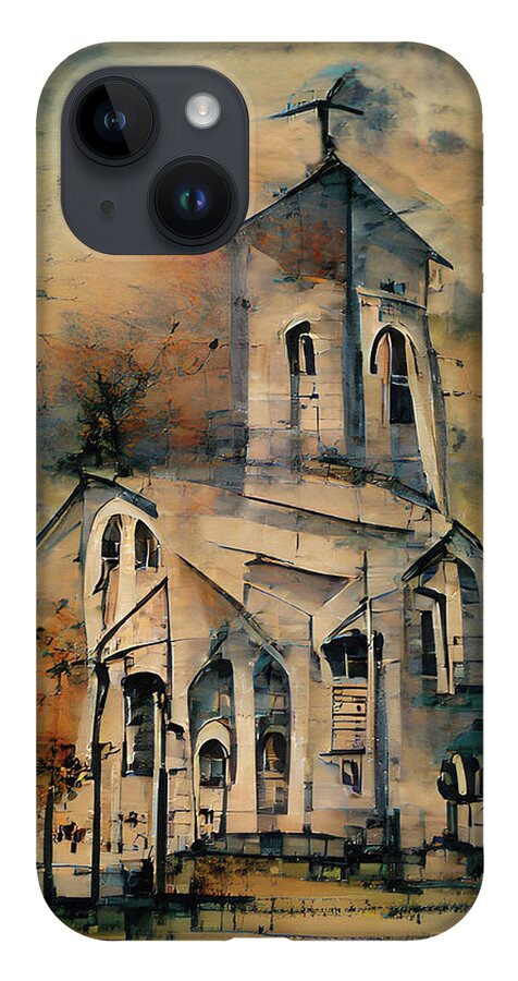 Church iPhone 14 Case featuring the painting Country Church Abstract Watercolor by David Dehner