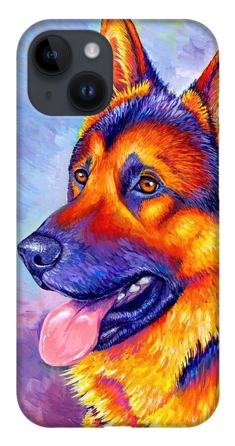 German Shepherd iPhone Case featuring the painting Courageous Partner - Colorful German Shepherd Dog by Rebecca Wang