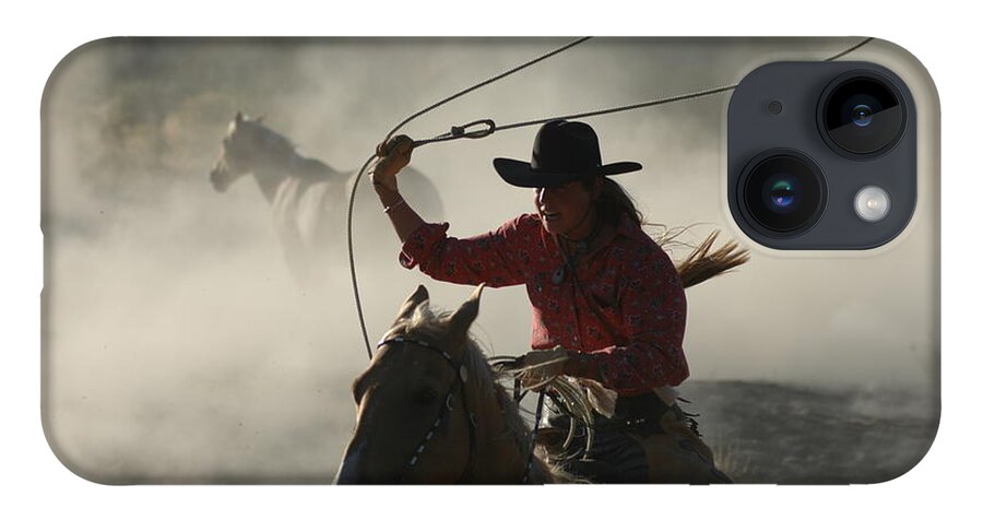 Cowgirl iPhone 14 Case featuring the photograph Cowgirl Roping by Jody Miller