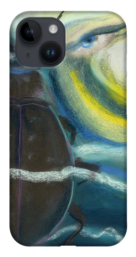 Beetle iPhone 14 Case featuring the pastel Creating the Beetle by Marie-Claire Dole