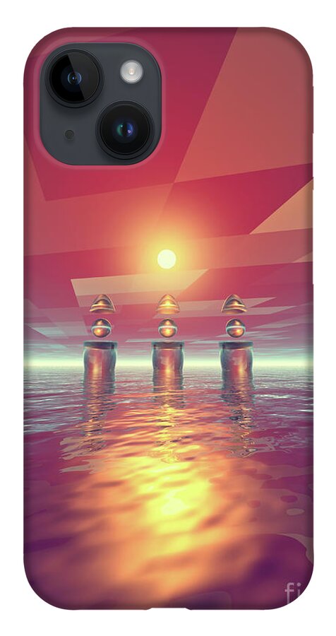 Surreal iPhone 14 Case featuring the digital art Crystal Cones by Phil Perkins