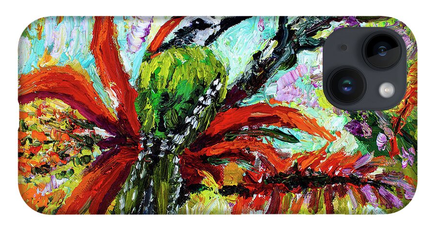 Birds iPhone 14 Case featuring the painting Cuban Green Woodpecker Impasto oil by Ginette Callaway