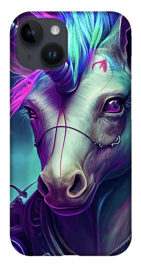 Unicorn iPhone Case featuring the digital art Cyberpunk Unicorn Portrait 01 by Matthias Hauser