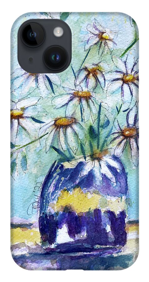 Loose Floral iPhone Case featuring the painting Daisies in a Purple Vase by Roxy Rich