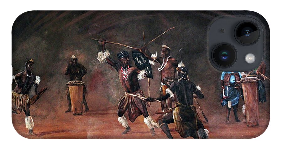 African Art iPhone 14 Case featuring the painting Dance Of Spears by Ronnie Moyo