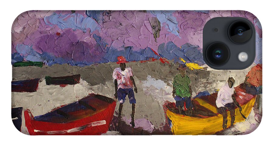 African Art iPhone 14 Case featuring the painting Dark Purple Fishing Sky by Tarizai Munsvhenga
