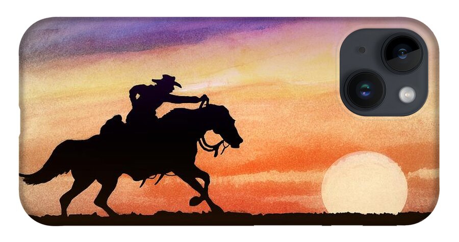 Indian Inks iPhone 14 Case featuring the painting Dark Rider Two by Simon Read