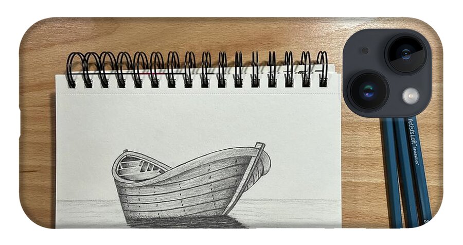  iPhone 14 Case featuring the drawing Day 130 Boat Sketch by Donna Mibus