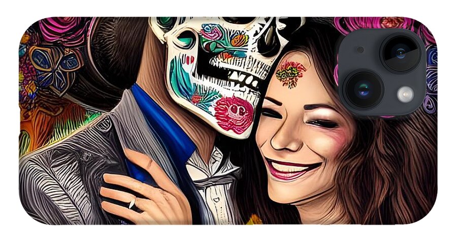 Digital iPhone Case featuring the digital art Day of the Dead Reunion II by Beverly Read