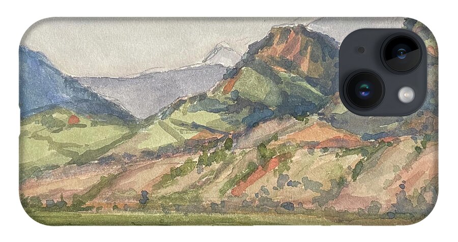 Plein Air On The Yellowstone iPhone 14 Case featuring the painting Deaf Jim Knob and Electric Paek by Les Herman