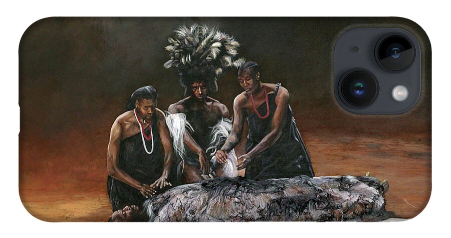 African Art iPhone 14 Case featuring the painting Death of Nandi by Ronnie Moyo
