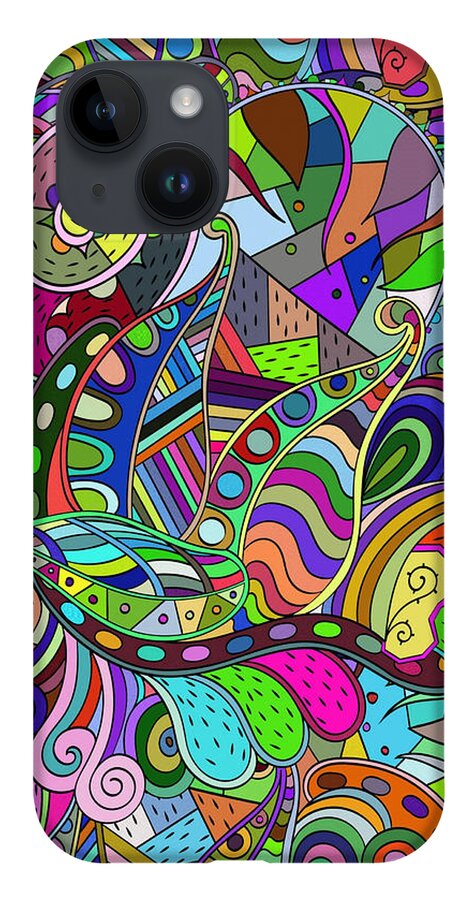 Peacock iPhone 14 Case featuring the drawing Deconstructed Peacock by World Art Collective