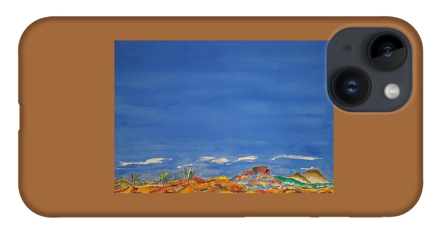 Watercolor iPhone 14 Case featuring the painting Desert Panorama by John Klobucher