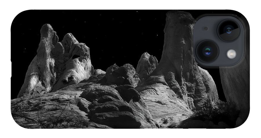 Desert Sandstone Formations In Moonlight iPhone 14 Case featuring the photograph Desert Sandstone Formations In Moonlight by Frank Wilson