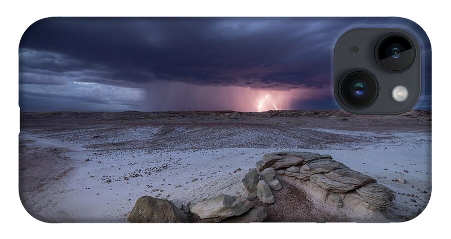 Storm iPhone 14 Case featuring the photograph Desert Storm with Lightning by Wesley Aston