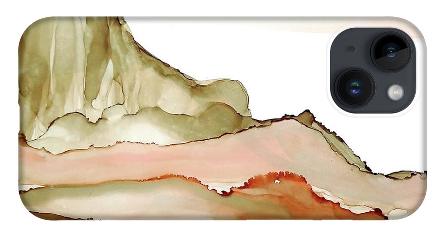 Alcohol Ink iPhone 14 Case featuring the painting Desertscape 5 by Chris Paschke