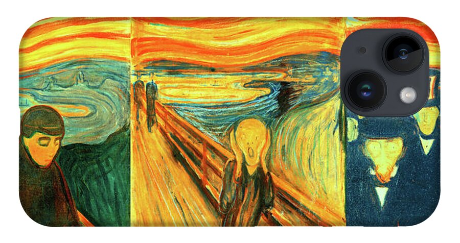 The Scream iPhone Case featuring the digital art Despair, Scream and Anxiety by Edvard Munch - collage by Nicko Prints